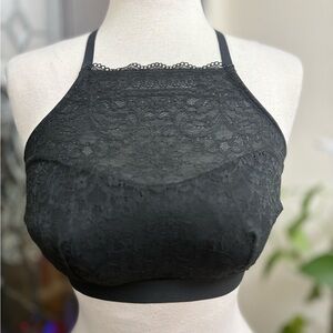 Cacique Lane Bryant Black High Neck Lace Bralette